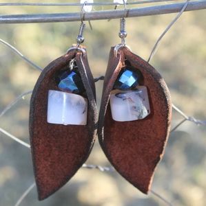 Handmade leather leaf earrings